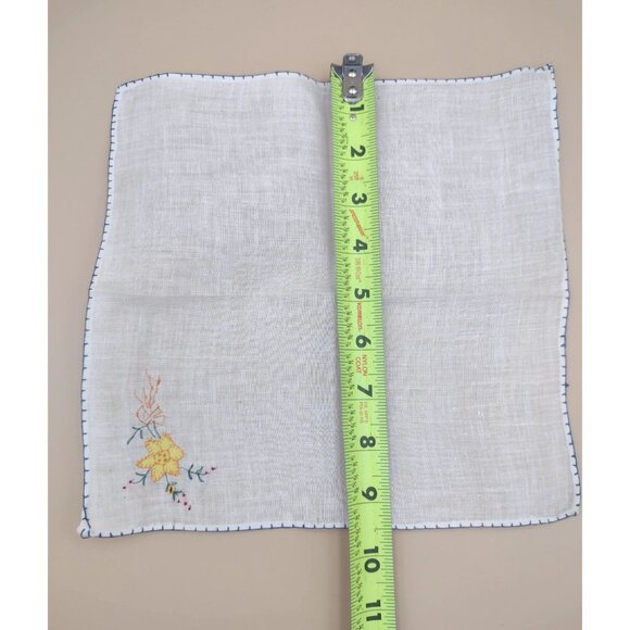 Vintage Hand-Embroidered Linen Napkins Handkerchief Floral Patterns Set Of 12 - Picture 9 of 14